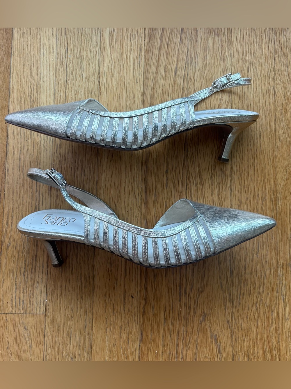 Franco Sarto Champagne Metallic Slingback Kitten Heels Size 10 $148 - Picture 2 of 8